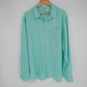 Tommy Bahama Shirt Mens Large Green Linen Long Sleeve Button Up Casual Pockets